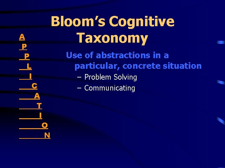 A P P L I C A T I O N Bloom’s Cognitive Taxonomy