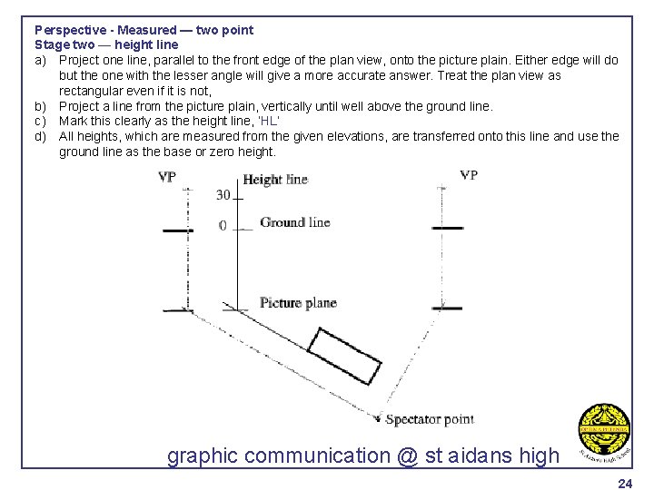 Perspective - Measured — two point Stage two — height line a) Project one