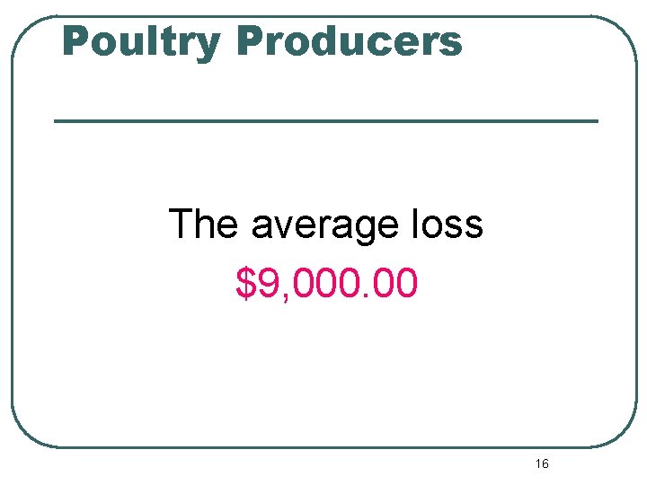 Poultry Producers The average loss $9, 000. 00 16 