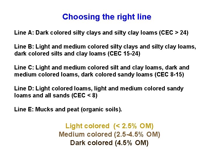 Choosing the right line Line A: Dark colored silty clays and silty clay loams
