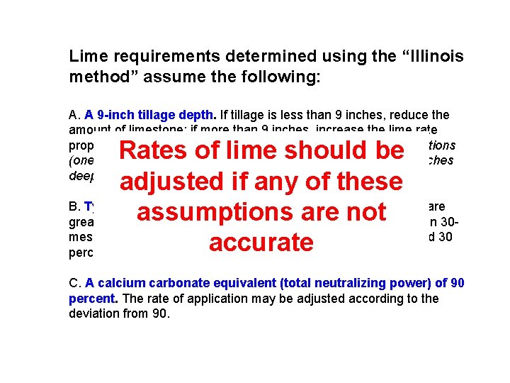 Lime requirements determined using the “Illinois method” assume the following: A. A 9 -inch