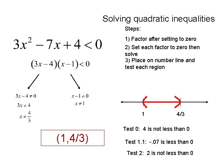 Solving quadratic inequalities Steps: 1) Factor after setting to zero 2) Set each factor