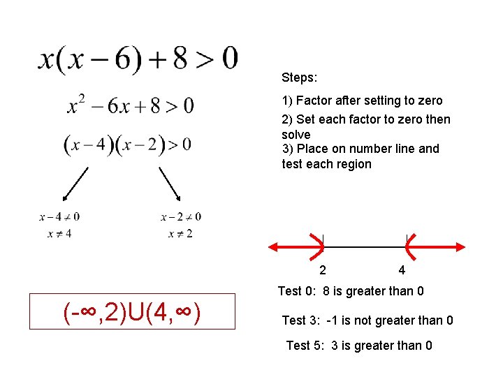 Steps: 1) Factor after setting to zero 2) Set each factor to zero then