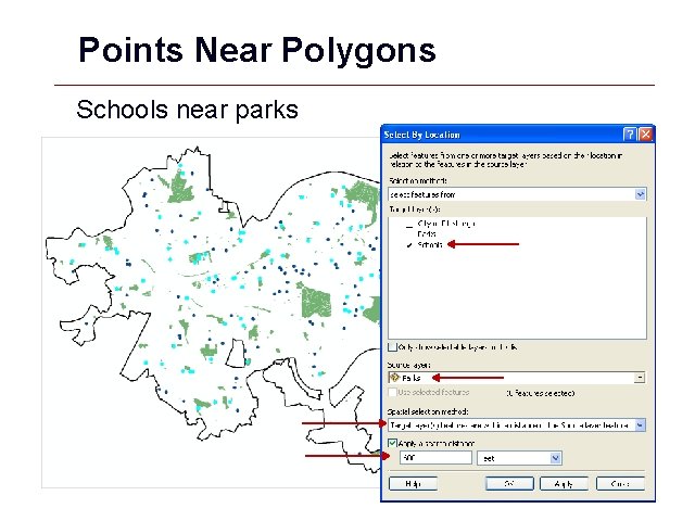 Points Near Polygons Schools near parks GIS 13 