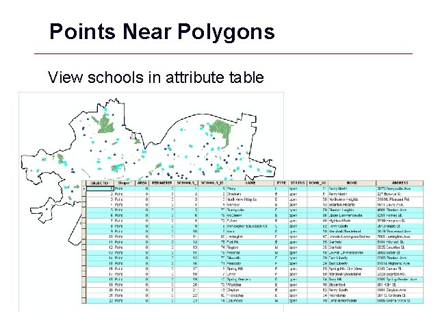 Points Near Polygons View schools in attribute table GIS 14 