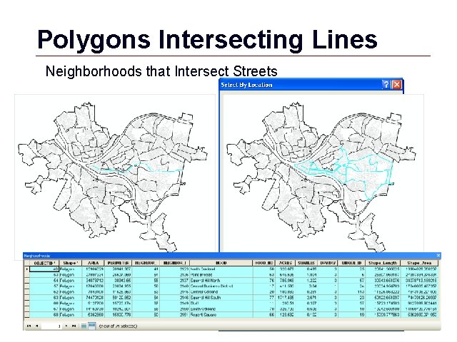 Polygons Intersecting Lines Neighborhoods that Intersect Streets GIS 16 