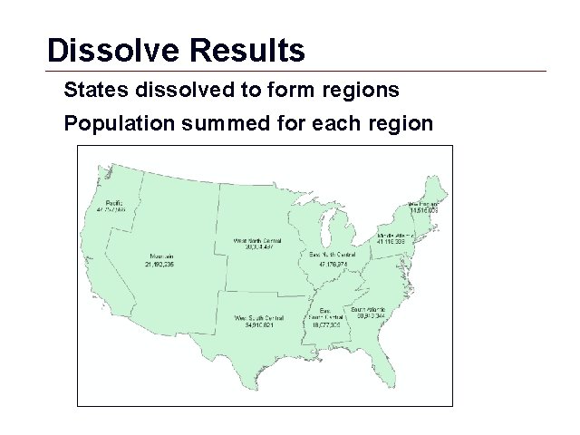 Dissolve Results States dissolved to form regions Population summed for each region GIS 27