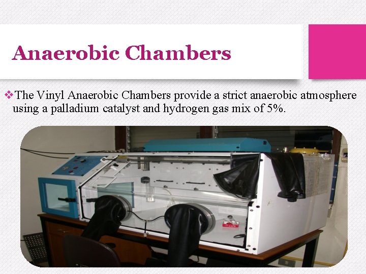 Anaerobic Chambers v. The Vinyl Anaerobic Chambers provide a strict anaerobic atmosphere using a Anaerobic Chambers v. The Vinyl Anaerobic Chambers provide a strict anaerobic atmosphere using a