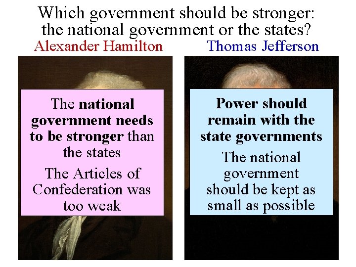 Which government should be stronger: the national government or the states? Alexander Hamilton The