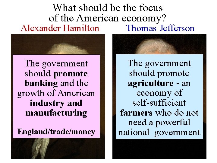 What should be the focus of the American economy? Alexander Hamilton The government should