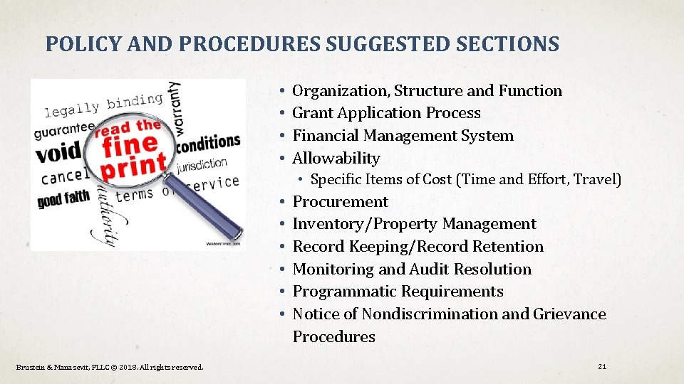 POLICY AND PROCEDURES SUGGESTED SECTIONS • • Organization, Structure and Function Grant Application Process