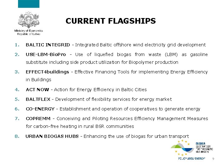 CURRENT FLAGSHIPS 1. BALTIC INTEGRID - Integrated Baltic offshore wind electricity grid development 2.