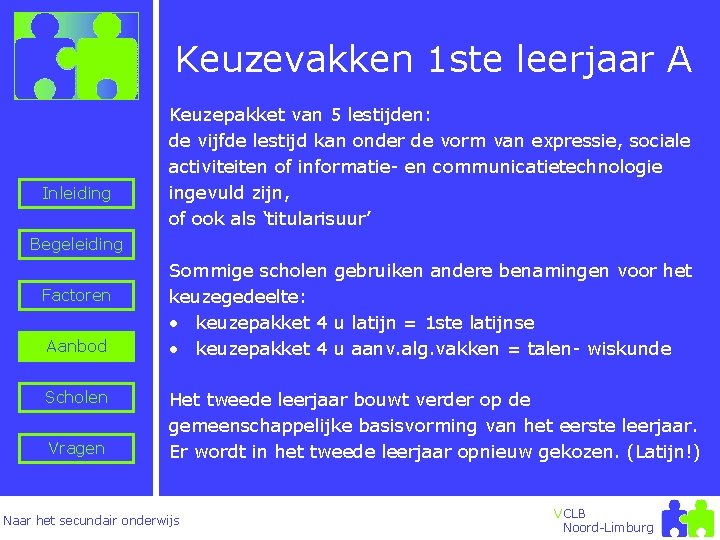 Keuzevakken 1 ste leerjaar A Inleiding Keuzepakket van 5 lestijden: de vijfde lestijd kan