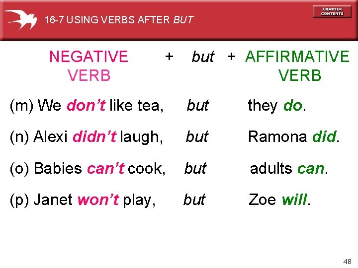 16 -7 USING VERBS AFTER BUT NEGATIVE VERB + but + AFFIRMATIVE VERB (m)