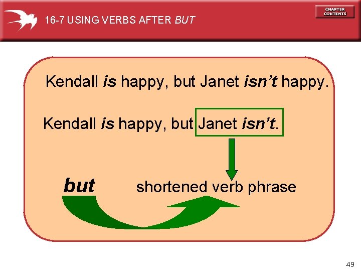 16 -7 USING VERBS AFTER BUT Kendall is happy, but Janet isn’t happy. Kendall