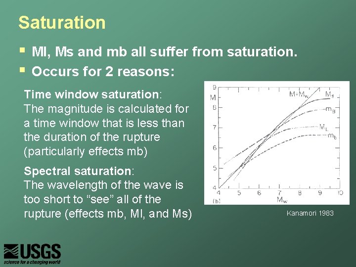 Saturation § § Ml, Ms and mb all suffer from saturation. Occurs for 2