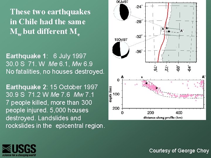 These two earthquakes in Chile had the same Mw but different Me Earthquake 1: