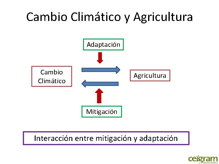 Cambio Climático y Agricultura Adaptación Cambio Climático Agricultura Mitigación Interacción entre mitigación y adaptación