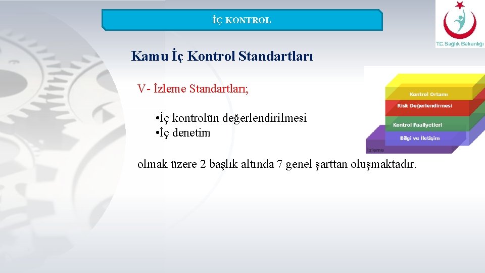 İÇ KONTROL Kamu İç Kontrol Standartları V- İzleme Standartları; • İç kontrolün değerlendirilmesi •