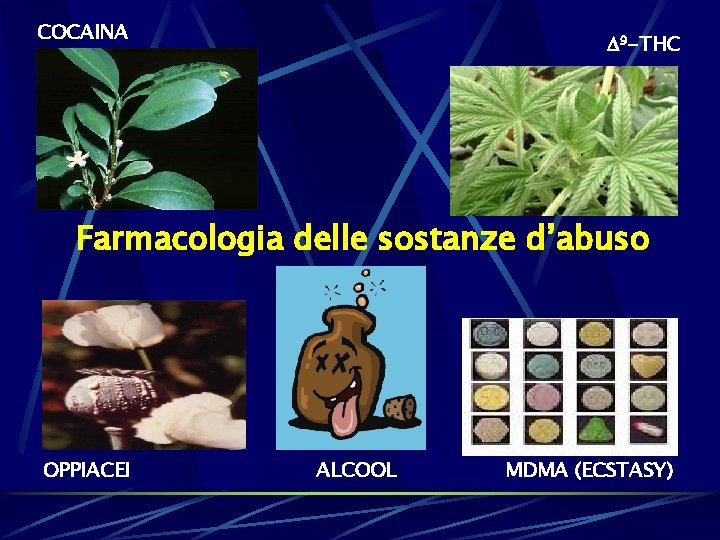 COCAINA 9 -THC Farmacologia delle sostanze d’abuso OPPIACEI ALCOOL MDMA (ECSTASY) 