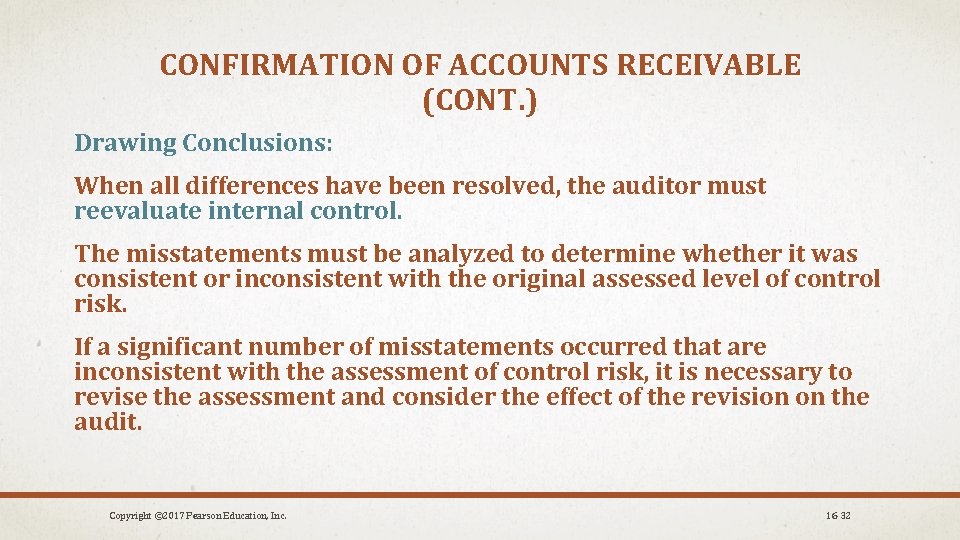 CONFIRMATION OF ACCOUNTS RECEIVABLE (CONT. ) Drawing Conclusions: When all differences have been resolved,