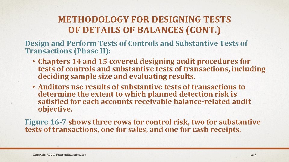 METHODOLOGY FOR DESIGNING TESTS OF DETAILS OF BALANCES (CONT. ) Design and Perform Tests