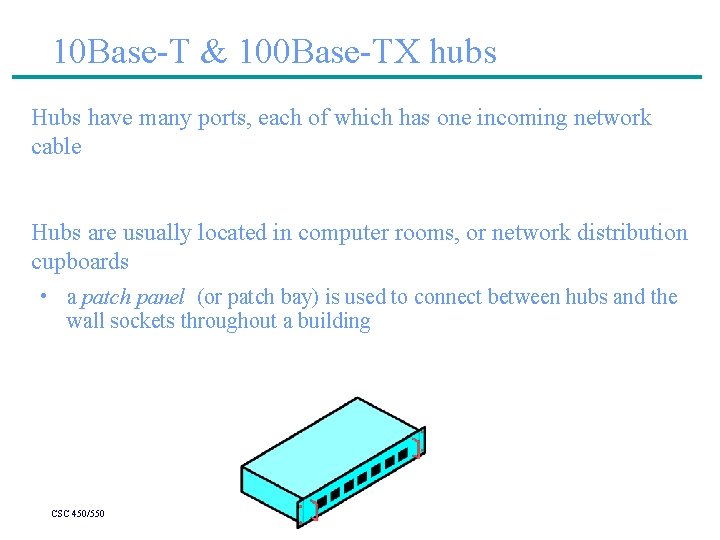 10 Base-T & 100 Base-TX hubs Hubs have many ports, each of which has