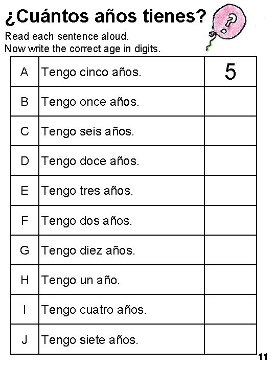 ¿Cuántos años tienes? Read each sentence aloud. Now write the correct age in digits.