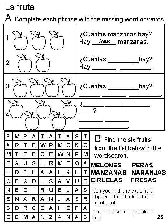La fruta A Complete each phrase with the missing word or words. 1 ¿Cuántas