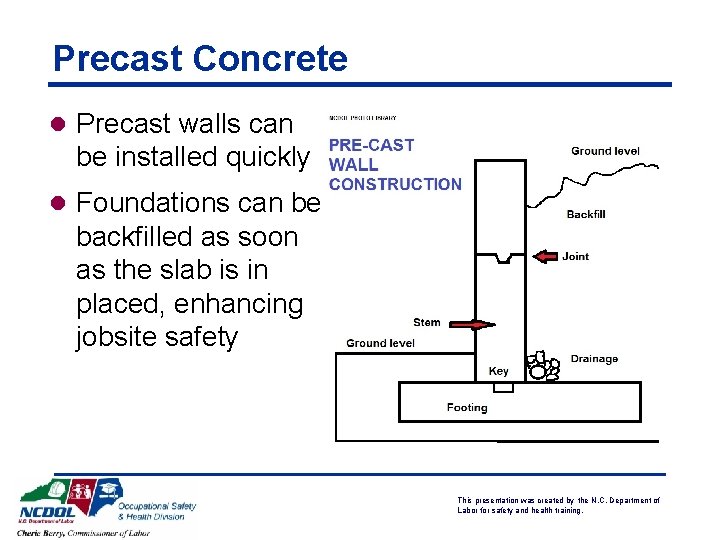Precast Concrete l Precast walls can be installed quickly l Foundations can be backfilled