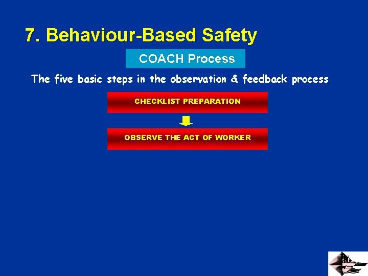 7. Behaviour-Based Safety COACH Process The five basic steps in the observation & feedback