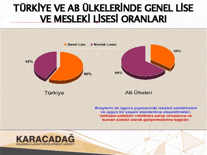 TÜRKİYE VE AB ÜLKELERİNDE GENEL LİSE VE MESLEKİ LİSESİ ORANLARI 