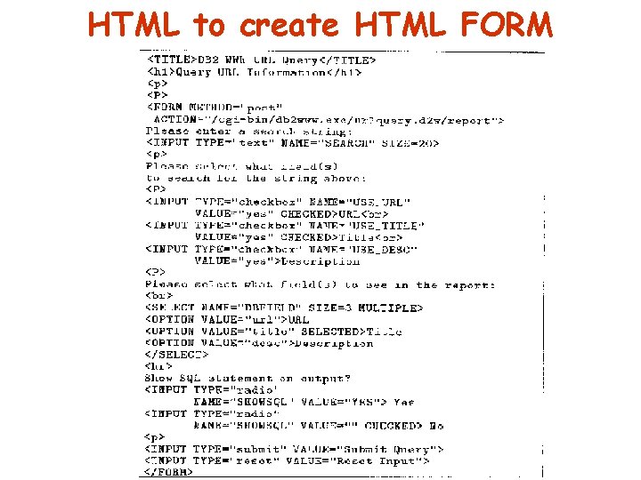 HTML to create HTML FORM 