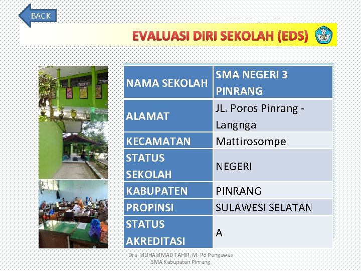 BACK EVALUASI DIRI SEKOLAH (EDS) SMA NEGERI 3 NAMA SEKOLAH PINRANG JL. Poros Pinrang