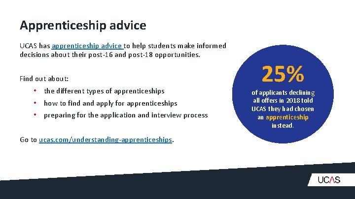 Apprenticeship advice UCAS has apprenticeship advice to help students make informed decisions about their
