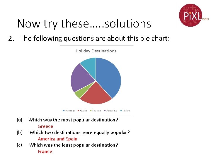 Now try these…. . solutions 2. The following questions are about this pie chart: