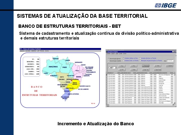 SISTEMAS DE ATUALIZAÇÃO DA BASE TERRITORIAL BANCO DE ESTRUTURAS TERRITORIAIS - BET Sistema de