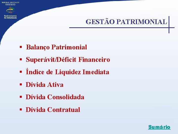 GESTÃO PATRIMONIAL § Balanço Patrimonial § Superávit/Déficit Financeiro § Índice de Liquidez Imediata §