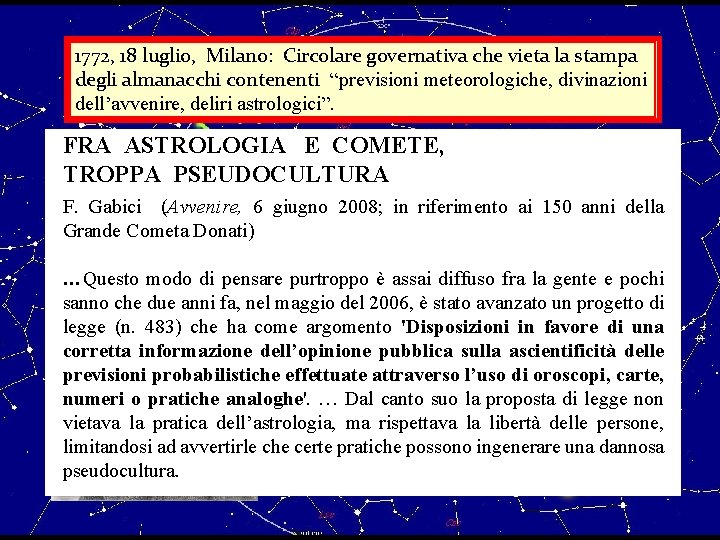 1772, 18 luglio, Milano: Circolare governativa che vieta la stampa degli almanacchi contenenti “previsioni