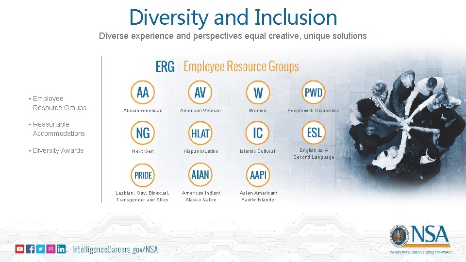 Diversity and Inclusion Diverse experience and perspectives equal creative, unique solutions • Employee Resource
