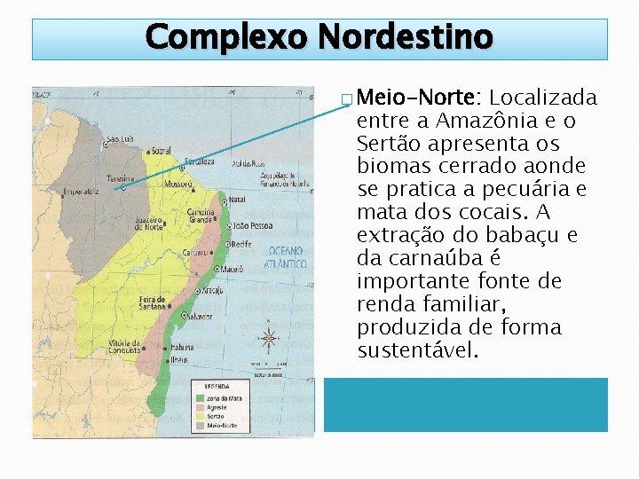 Complexo Nordestino � Meio-Norte: Localizada entre a Amazônia e o Sertão apresenta os biomas