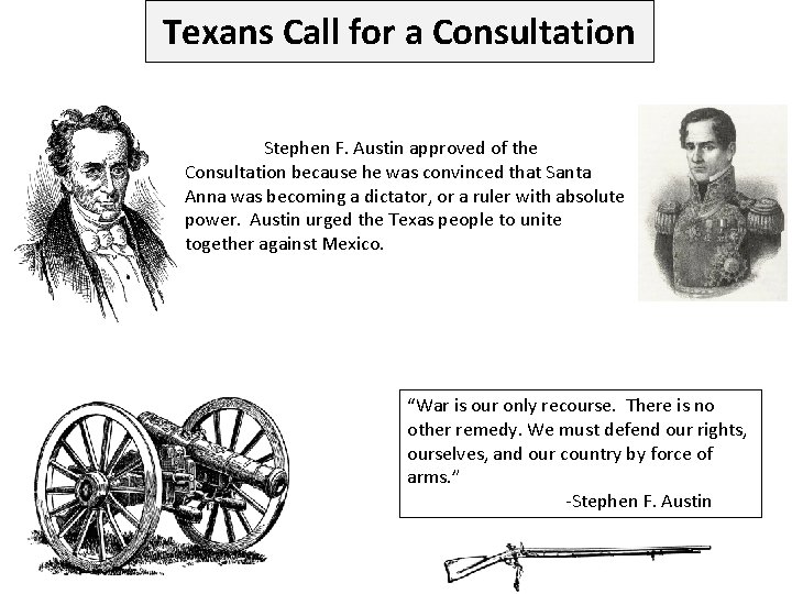 Texans Call for a Consultation Stephen F. Austin approved of the Consultation because he