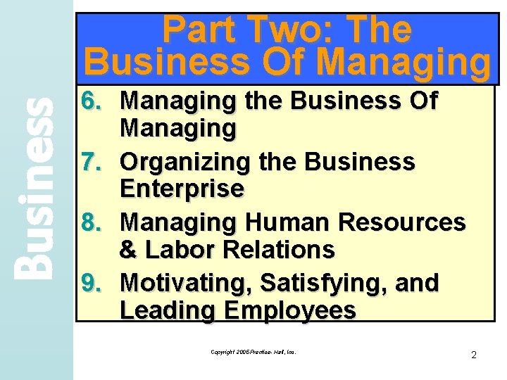 Business Part Two: The Business Of Managing 6. Managing the Business Of Managing 7.