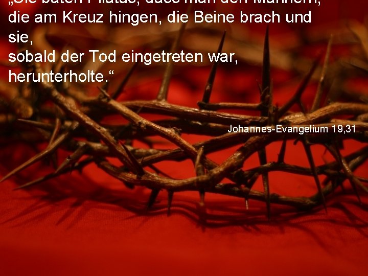 „Sie baten Pilatus, dass man den Männern, die am Kreuz hingen, die Beine brach