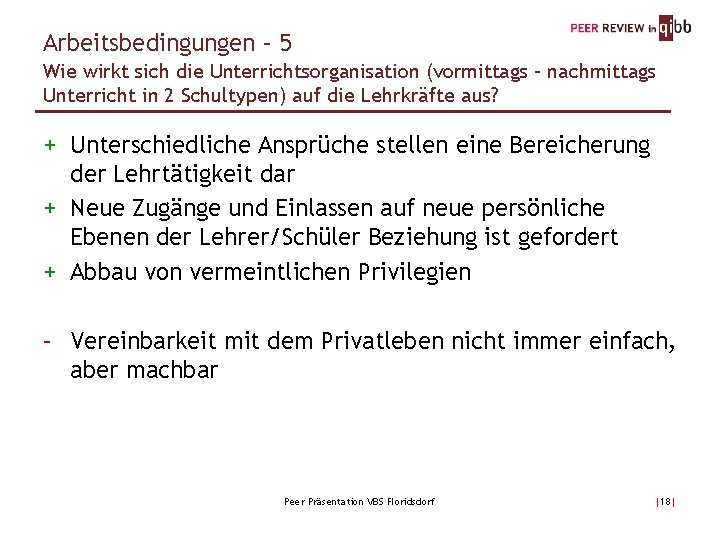 Arbeitsbedingungen – 5 Wie wirkt sich die Unterrichtsorganisation (vormittags – nachmittags Unterricht in 2
