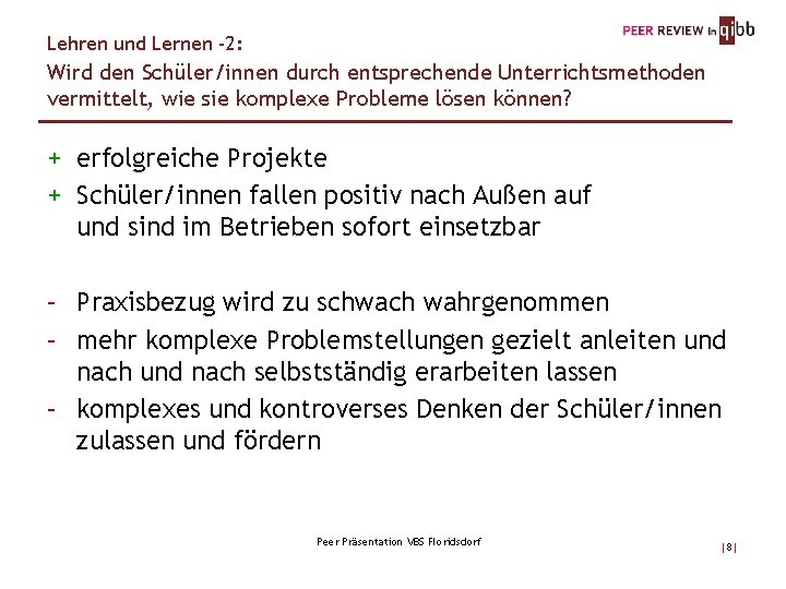 Lehren und Lernen -2: Wird den Schüler/innen durch entsprechende Unterrichtsmethoden vermittelt, wie sie komplexe