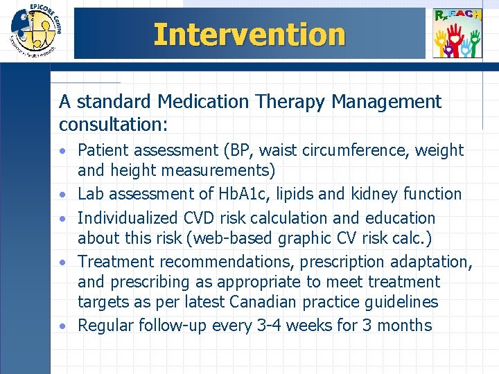 Intervention A standard Medication Therapy Management consultation: • Patient assessment (BP, waist circumference, weight