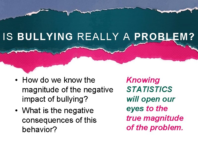 IS BULLYING REALLY A PROBLEM? • How do we know the magnitude of the