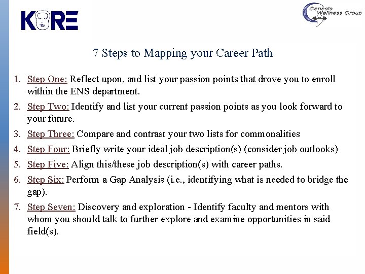 7 Steps to Mapping your Career Path 1. Step One: Reflect upon, and list