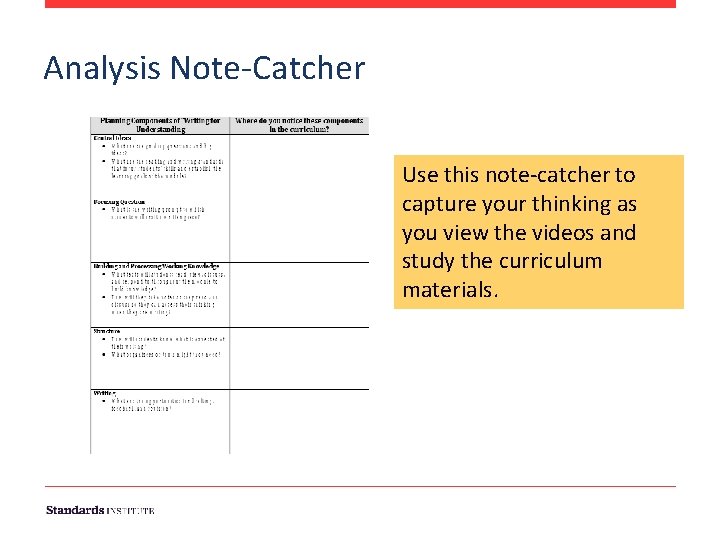 Analysis Note-Catcher Use this note-catcher to capture your thinking as you view the videos